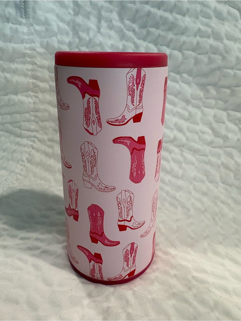 Katydid Pink Cowboy Boot Insulated Slim Can Cooler